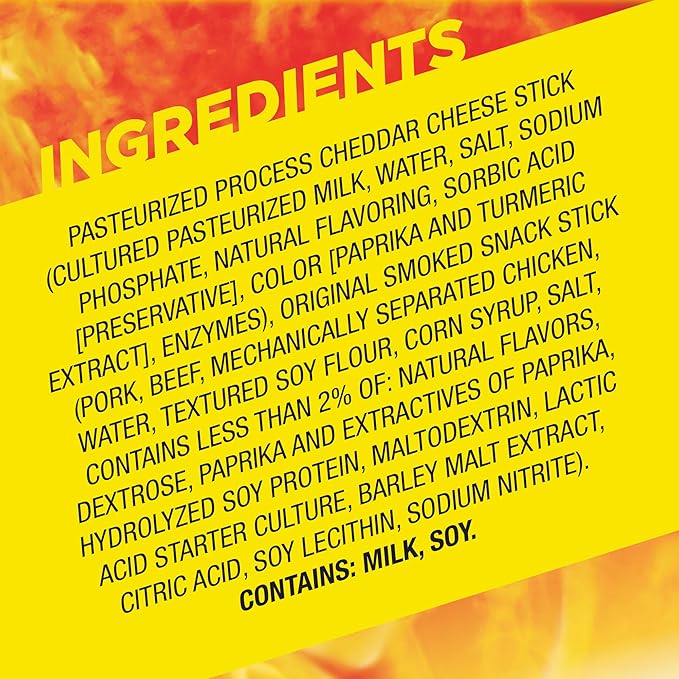 Slim Jim Beef 'N Cheese Smoked Meat Sticks, Original Flavor, 5g Protein Per Serving, Snack Size, Lunchbox Snack, 0.9 oz. (10 Count)