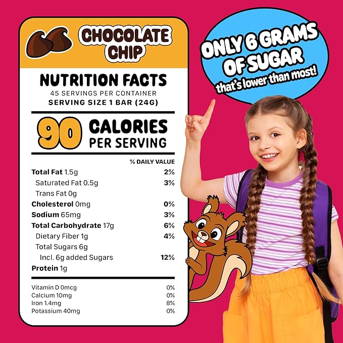 Snakkidz Organic Chewy Granola Bar, Allergen Free, Made with Avocado Oil, Low Sugar (45 Bars, Chocolate Chip)