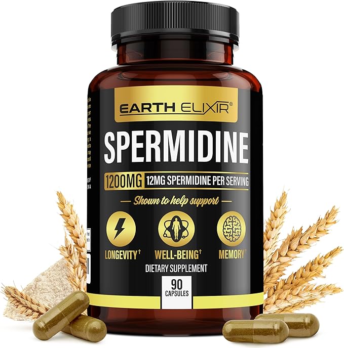 Spermidine Supplements 1200mg (90 Capsules) ā Anti Aging - 3rd Party Tested (12mg Spermidine Powder) Max Purity - 100% Pure Espermidina- Fermented Wheat Germ Extract - NMN Alternative