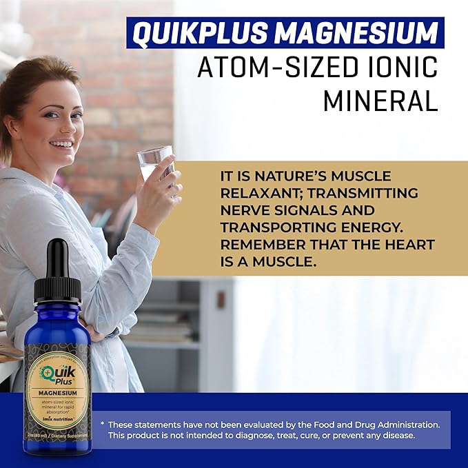 QuikPlus Liquid Mineral Supplement for Adults – Vegan, Gluten-Free, All Natural, Highly Bioavailable – 2 oz Bottle (Magnesium)