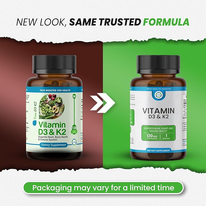 Vitamin D3 & K2 Supplement β High-Potency D3 5000 IU + K2 MK7 β Supports Bone, Heart & Immune Health β Calcium Absorption & Cardiovascular Wellness β 120 Vegan Capsules