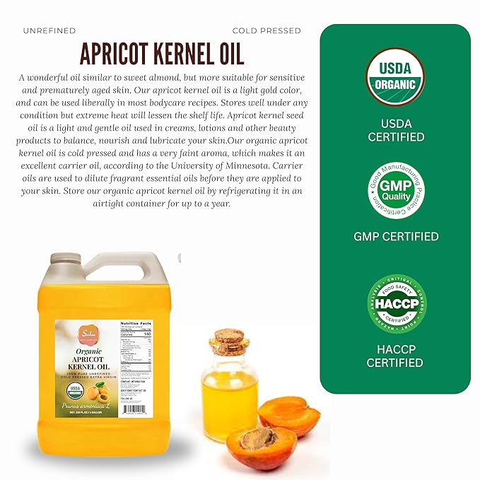 1 Gallon USDA Organic Cold Pressed Unrefined Apricot Kernel Oil