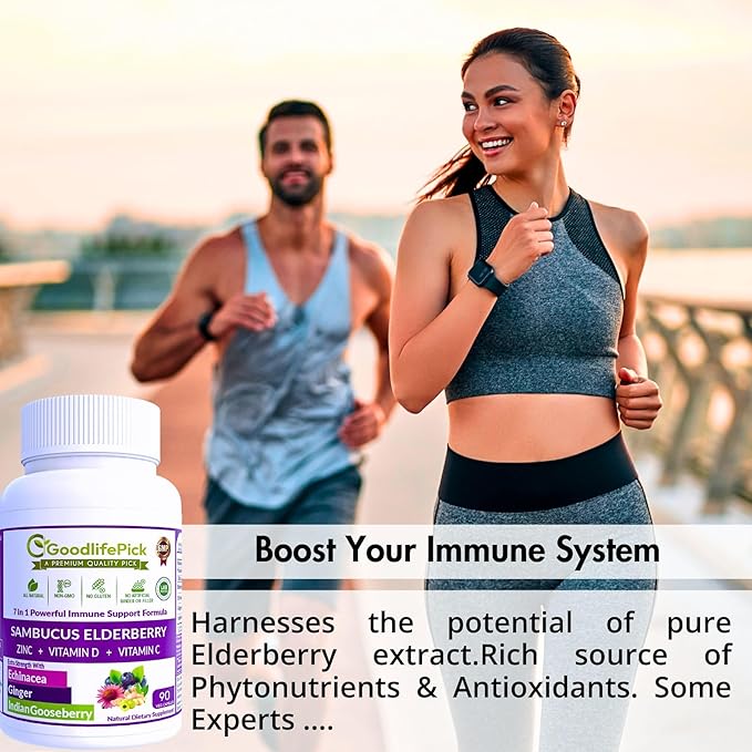 7 in 1 Elderberry with ZINC, Vitamin C, Vitamin D, Echinacea, Ginger & Indian Gooseberry (Amla).Premium Elderberry Capsules 90 ct, All Natural,Non-GMO,Vegan,No Rice Powder, No-Gluten