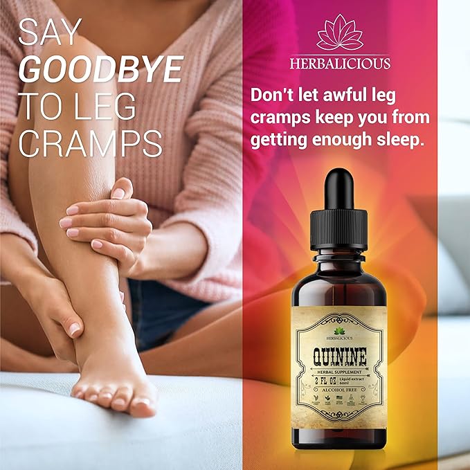 Quinine Liquid Extract 2oz – Restless Legs Syndrome Relief & Leg Cramps PM Nighttime Cramp Relief – All-Natural Cinchona Officinalis Bark Tincture for Cramp Defense, Digestive Health & Immune Support