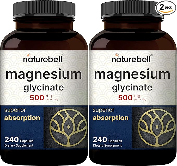 NatureBell Magnesium Glycinate 500mg, 480 Capsules (2 Pack) | 100% Chelated for Max Absorption | Muscle, Enzyme & Heart Support | Non-GMO, Gluten-Free