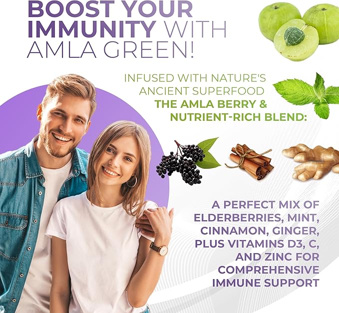 Amla Powder & Immunity Blend Superfood Supplement with Elderberry, 20x Ultra Concentrated Amla, Immune Support, Made with Ginger, Cinnamon, Peppermint, Indian Gooseberries, Immunity, 90 Servings