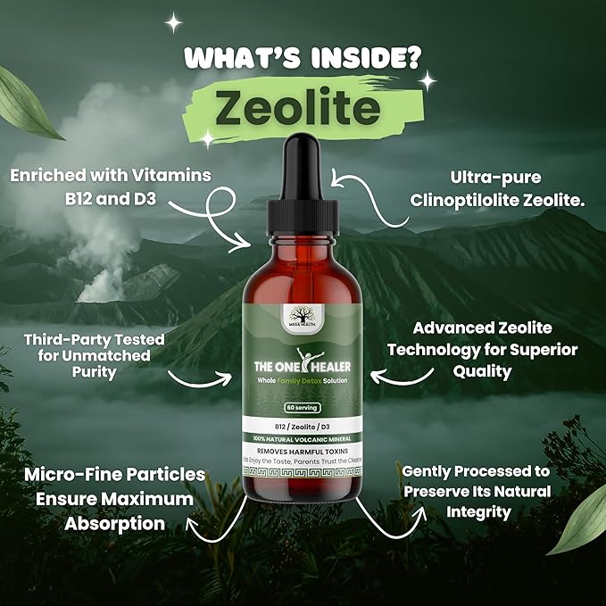 The One Healer - Zeolite Detox for Kid and Adults – Pure Zeolite Drops for Heavy Metal – Advanced Full Body Cleanse with Methyl B12 & Vitamin D3, Natural Daily Support, 60-Day Supply