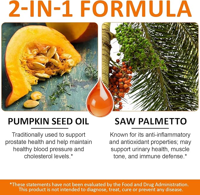 300PCS Pumpkin Seed Oil Capsules,2 in 1 Pumpkin Seed Oil with Saw Palmetto for Hair Growth, Skin Supplement, Support Prostate,Cold Pressed, Heart, | Non-GMO | Gluten Free