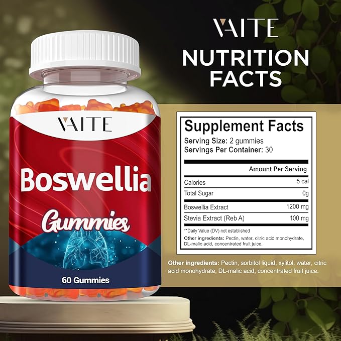 VAITE Boswellia Serrata Gummies 1200mg - Indian Frankincense Extract with Boswellic Acid, Plant-Based Supplement, Joint Support Health Formula, Non-GMO, Gluten-Free, Sugar-Free, 60 Chewables