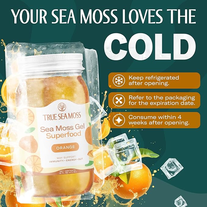 TrueSeaMoss Sea Moss Gel – Made in USA – Wildcrafted Seamoss, Fresh Fruits & Sea Vegetables – Orange, Pack of 1 (Labels may Vary)