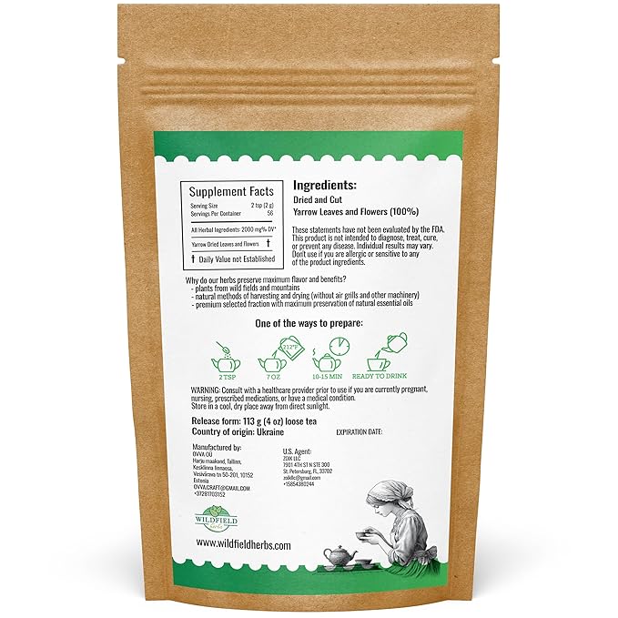 4 oz. Yarrow Herb Dried Yarrow Leaf & Flower Herbal Tea (Achillea Millefolium Tea) - 113g Herb Tea Milenrama