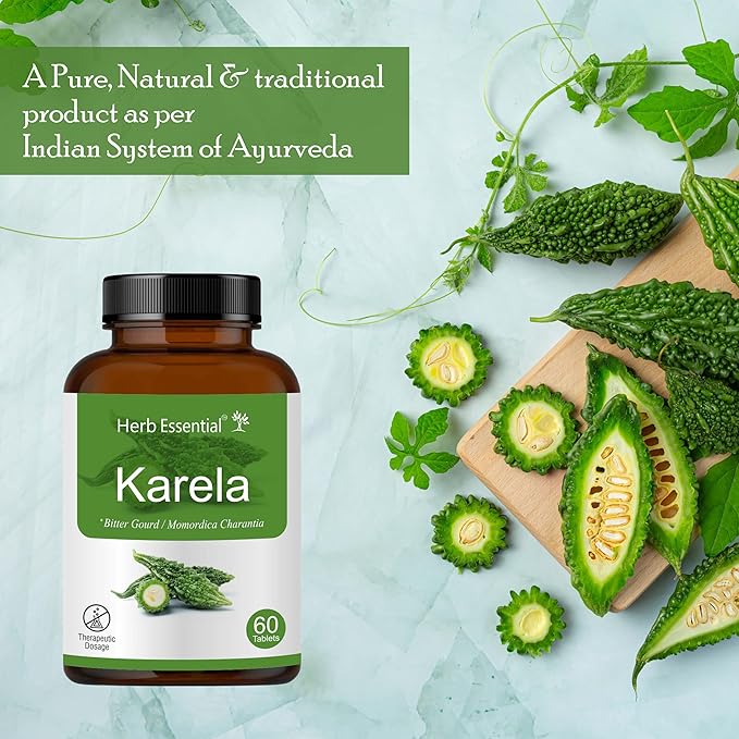 100% Natural Karela (Bitter Melon) Tablets 500mg- 60 Count, Natural Bitter Gourd Supplement, Non-GMO, Vegan, No Added Preservatives or Artificial Ingredients- 60 Count (Pack of 1)