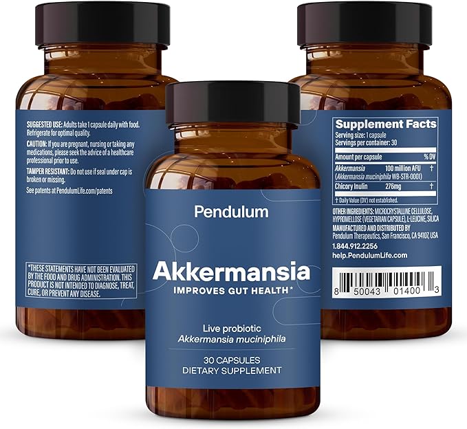 Pendulum Akkermansia Probiotic with Prebiotic Fiber - Increases GLP-1 Production, Delayed Release, Third-Party Tested, 100M AFU Live Strain for Gut Health for Men & Women (30 Capsules, 1-Pack)
