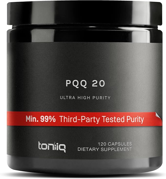 Toniiq 99%+ 20mg Supplement - Ultra High Purity PQQ 20mg Concentrated Formula - PQQ 20 mg 120 Capsules - Pyrroloquinoline Quinone Supplement - 1 Capsule Serving - Vegetarian Capsules