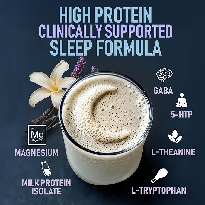 Sleep Protein™ Nighttime Sleep Drink, Melatonin-Free Sleep Aid, with 20g Milk Protein Isolate, Magnesium, GABA, L-Theanine, L-Tryptophan & 5-HTP, Vanilla Lavender, Calming Sleep + Muscle Recovery