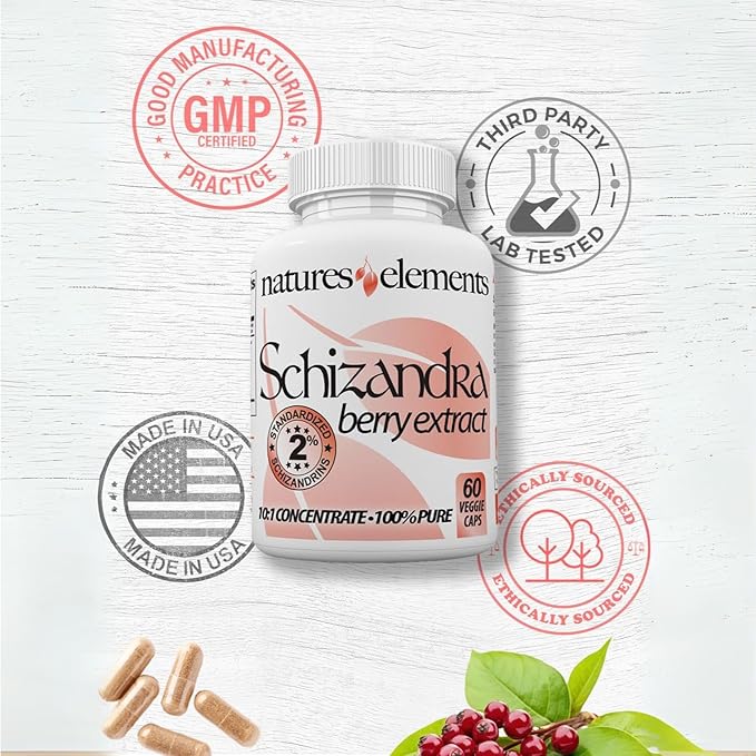 Natures Elements Schizandra Berry Extract – 10:1 Standardized Extract with 2% Schizandrins – 1000mg Per Serving – 60 Veggie Capsules – Non-GMO, Gluten-Free – Traditional Chinese Herb