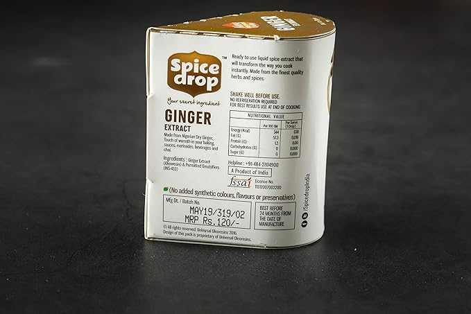 Spice Drop Pure Ginger Extract - Salad Dressing, Cooking, Baking, Tea, Coffee - Natural Immunity Booster - Rich Aroma - Dry Ginger Extract - No Added Color or Preservative - Non GMO - Vegan - 0.17 Oz
