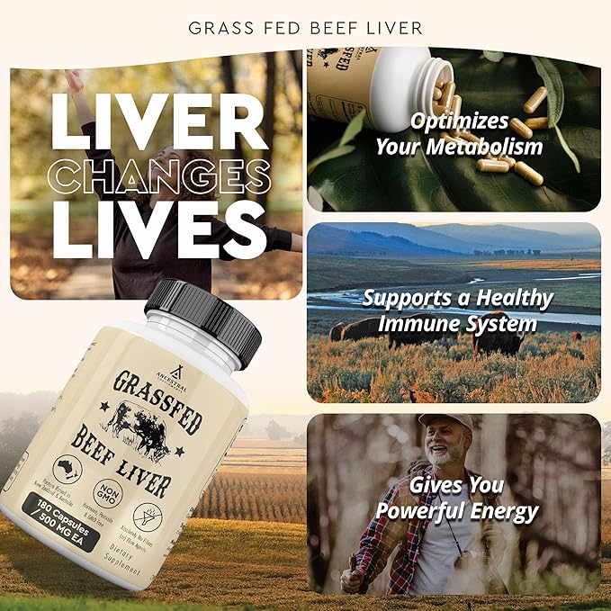 Ancestral Supplements Grass Fed Beef Liver 180 Capsules, Supports Energy Production, Detoxification, Digestion, Immunity and Full Body Wellness, Non-GMO, Freeze Dried Liver Health Supplement