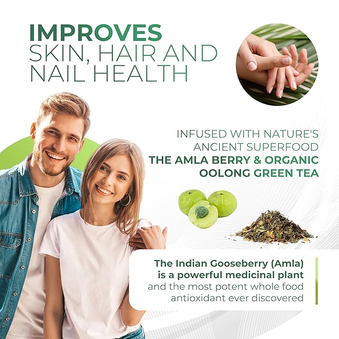 Amla Powder & Decaf Green Tea Superfood Supplement, 20x Ultra Concentrated Amla, Antioxidant Support, Made with Oolong Tea and Indian Gooseberries, Organic, Vegan, Decaf, 30 Servings