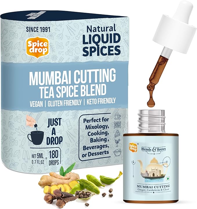 Spice Drop Chai Masala Extract | Rich Aroma | Indian Spices Extract | No Added Color or Preservative | Unsweetened | Non-GMO | Vegan | Gluten Free | 0.17 Oz | Upto 180 Cups | Pack Of 1