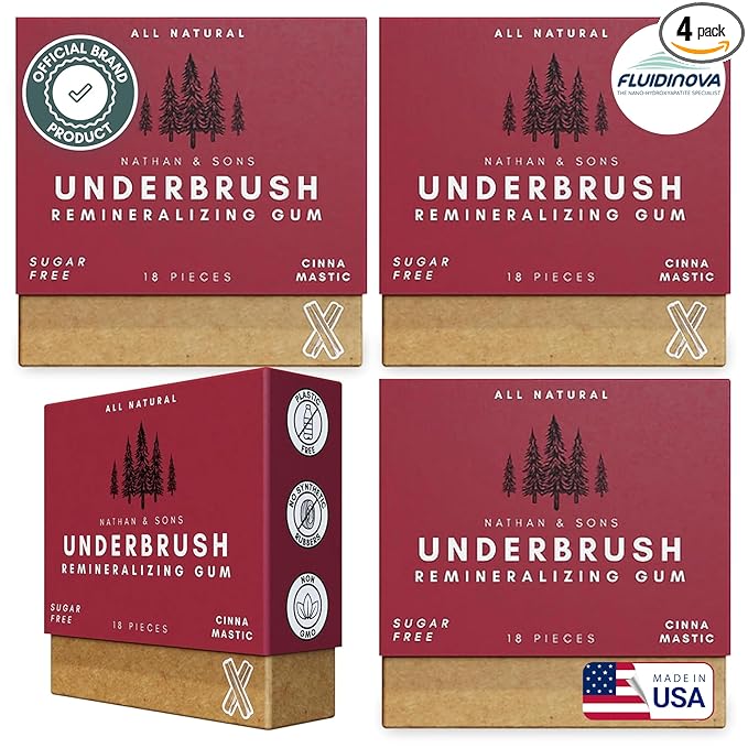 UnderBrush Cinna-Mastic Chewing Gum – Sugar-Free Xylitol Gum with Hydroxyapatite – No Gluten, Sugar, Aspartame and Sucralose - Tree Sap Chewing Base – 4 Pack