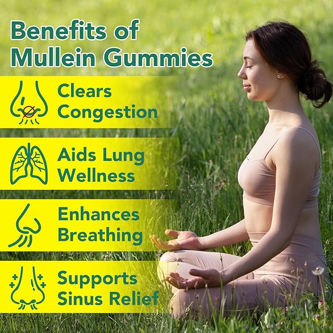 2 Pack Mullein Gummies for Lung Detox, Mullein Herbal Supplement, 2000mg Mullein Leaf Extract for Respiratory & Digestive & Immune Support