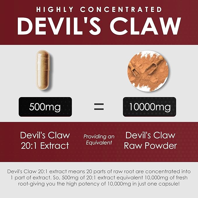 AMALTH Devils Claw Extract 500 mg, 120 Veggie Capsules, Concentrated Root Extract, Devils Claw Herbal Supplement, Non-GMO, Vegan Supplement