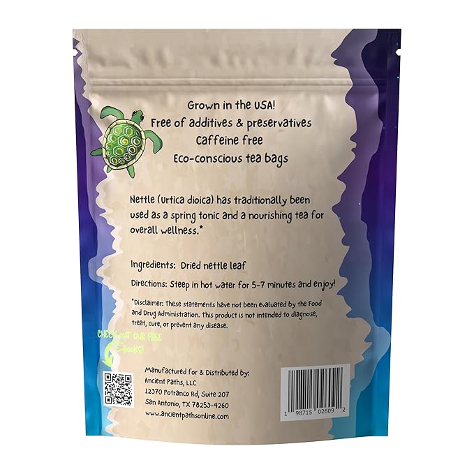 Ancient Paths Nettle Leaf Herbal Tea - Overall Wellness Support Nettle Tea - 100% Pure Dried Nettle Leaves - Energy Booster & Bone Support - Caffeine-Free Tea - USA Grown (20 Sachets)