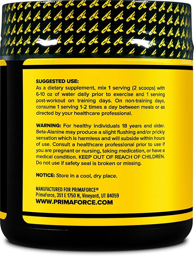 Primaforce Beta Alanine Powder, Unflavored, 200 Grams - Gluten Free, Non-GMO Supplement for Men and Women