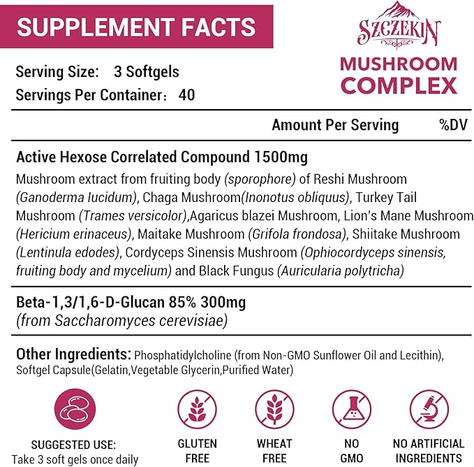 1500mg Liposomal Active Hexose Correlated Supplement,360 Soft Gels Beta-Glucans with Natural Mushroom Extract, Immune System, Liver Function, Maintain T-Cell & Killer Cell Activity