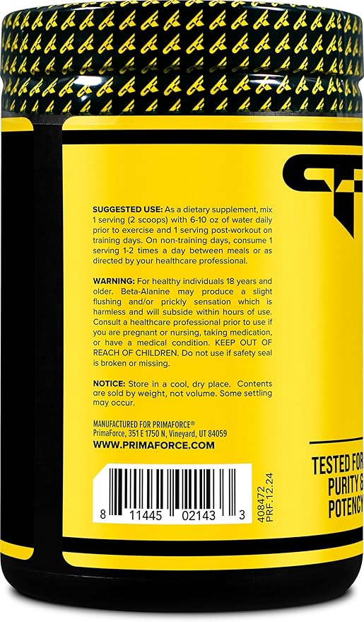 Primaforce Beta Alanine Powder 500 Grams (1.1lbs) Unflavored - Pre Workout and Post Workout Supplement