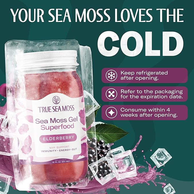 TrueSeaMoss Sea Moss Gel – Made in USA – Wildcrafted Seamoss, Fresh Fruits & Sea Vegetables – Elderberry, Pack of 2 (Labels may Vary)