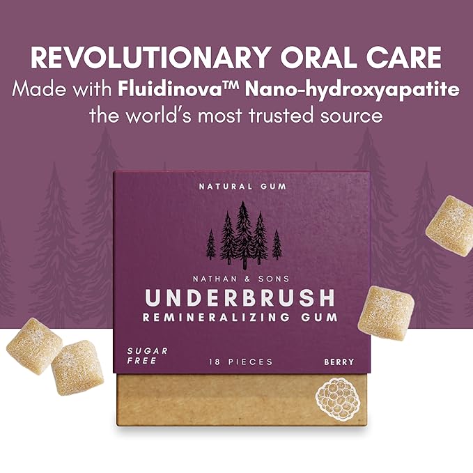 UnderBrush Berry Chewing Gum – Sugar-Free Xylitol Gum with Hydroxyapatite – No Gluten, Sugar, Aspartame and Sucralose - Tree Sap Chewing Base – 4 Pack