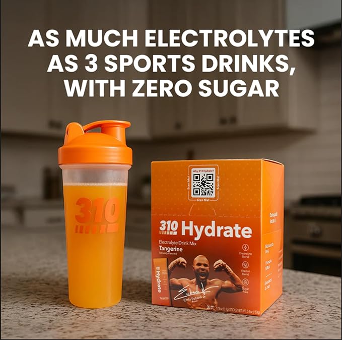 310 Nutrition Hydrate Electrolyte Powder Packets – Chris Eubank Jr. Edition – Electrolytes & B Vitamins – Keto Friendly Drink Mix – On-The-Go Hydration – 15 Single Serve Packets, Tangerine Flavor