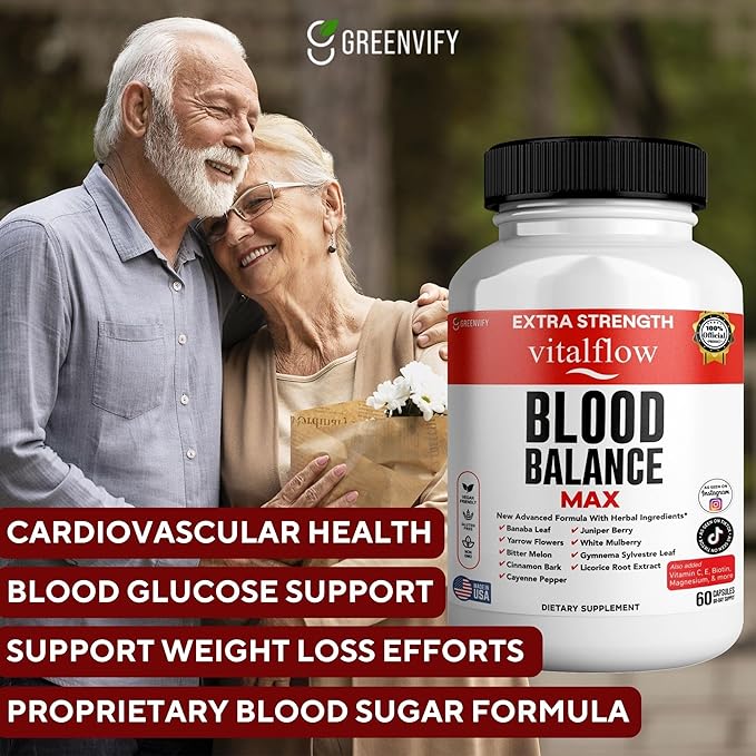 VitalFlow Blood Balance Max | Advanced Herbal Formula with Banaba Leaf, Juniper Berry, Bitter Melon & More | Vegan, Gluten-Free, Non-GMO | 60 Capsules, 60-Day Supply | Made in USA (3)