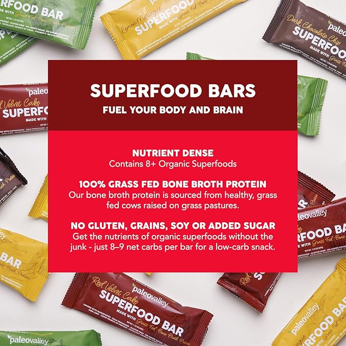 Paleovalley Superfood Bars – Red Velvet– 10 Pack – 9g Protein per Bar – Gluten-Free, Grain-Free, Paleo, Non-GMO – On-the-Go Snack