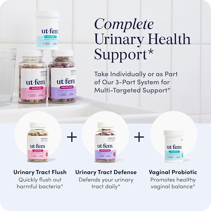 UT-Fem Protection - Urinary Tract Defense for Women, 3-in-1 Daily Defense Formula to Protect Urinary Tract Health, D-Mannose, Cranberry + Hibiscus, Natural Supplement - 60 Vegan Capsules