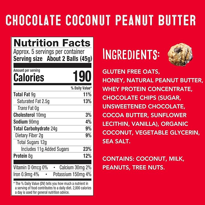 simplyFUEL Whole Food Protein Balls - Chocolate Coconut Peanut Butter Snacks - 8g Protein Snack - Gluten Free Energy Balls