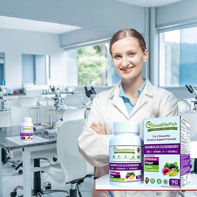 7 in 1 Elderberry with ZINC, Vitamin C, Vitamin D, Echinacea, Ginger & Indian Gooseberry (Amla).Premium Elderberry Capsules 90 ct, All Natural,Non-GMO,Vegan,No Rice Powder, No-Gluten