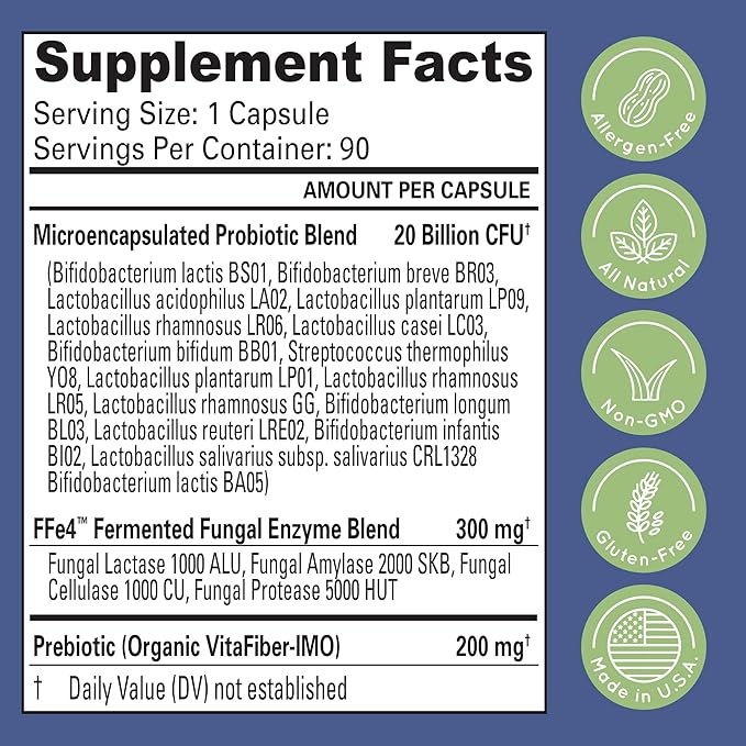 TriActive Biotics Advanced Care - 20 Billion CFU Probiotics for Digestive Health, Immune Support Supplement, Microencapsulated Probiotics for Women & Men, 90 Ct Capsules