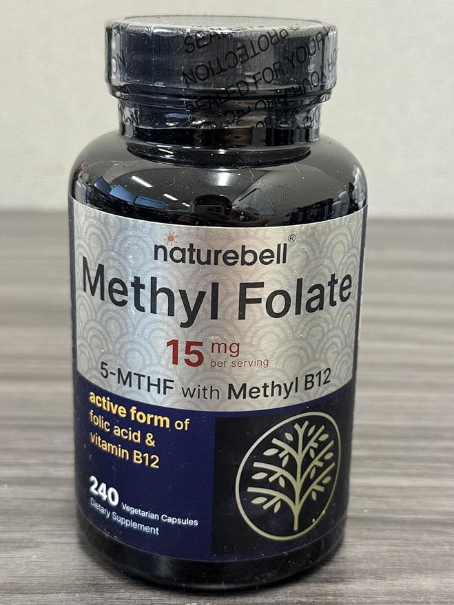 NatureBell L Methylfolate 15mg, 240 Veggie Capsules | 5-MTHF with Methyl B12 1,000mcg | High Potency Dual Action for Energy & Cognitive Support, Active Folic Acid – Methyl Folate Supplement