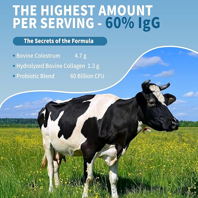 (8.47 oz Grass-Fed Bovine Colostrum Powder with Hydrolyzed Collagen – 60% IgG for Immune & Gut Health – Sugar-Free, Keto-Friendly – Colostrum Supplement for Women, Men & Kids