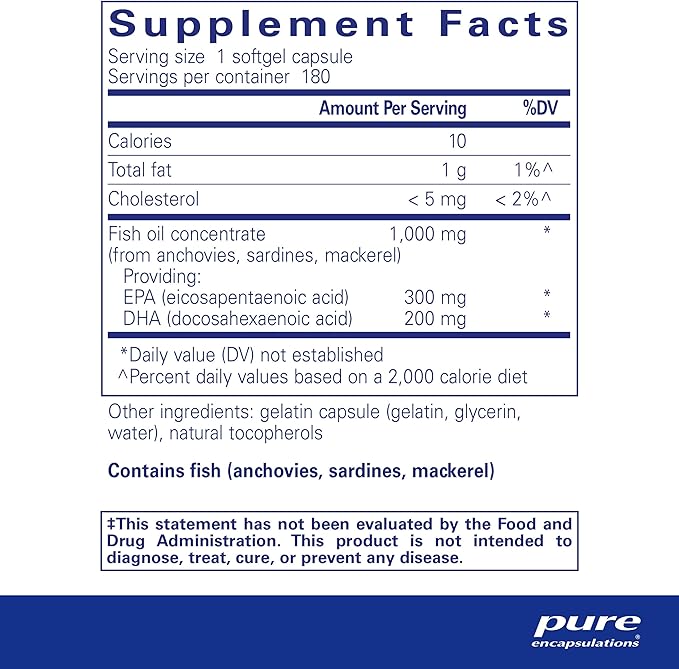 Pure Encapsulations EPA/DHA Essentials - Fish Oil Concentrate Supplement to Support Cardiovascular Health - Premium EPA & DHA Supplement with Omega 3 - 180 Softgel Capsules