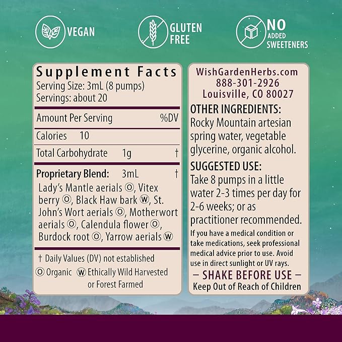 WishGarden Herbs ReBalance After Birth Hormonal - Plant-Based Herbal Supplement with Vitex Berry & Motherwort Supports Healthy Postpartum Hormone Levels and Postnatal Hormone Balance, 2oz
