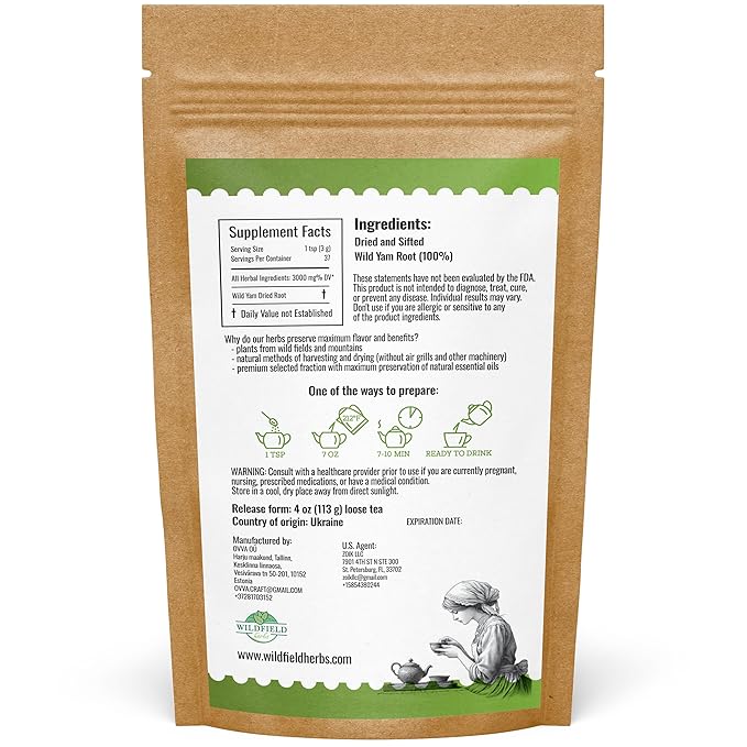 4 oz Wild Yam Root Herbal Tea (Dioscorea) - 113g Wild Yam Root Loose Herb Tea Ñame Silvestre