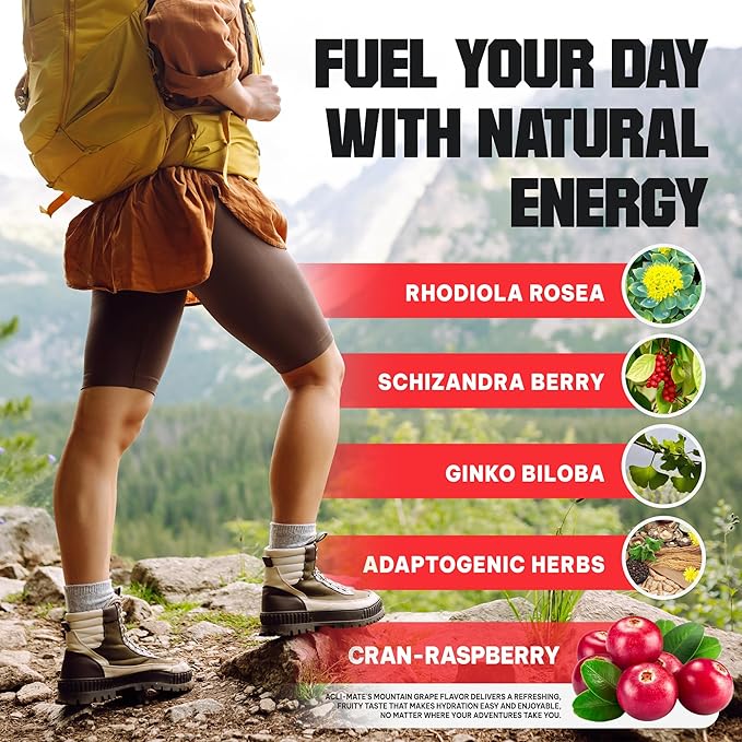 Acli-Mate Mountain Sport Drink Mix - Energy Powder Supplement - High Altitude Acclimatization Hydration - Recovery Drink for Running, Cycling, Hiking, Workout, Travel & More - 1 Tub (CranRaspeberry)
