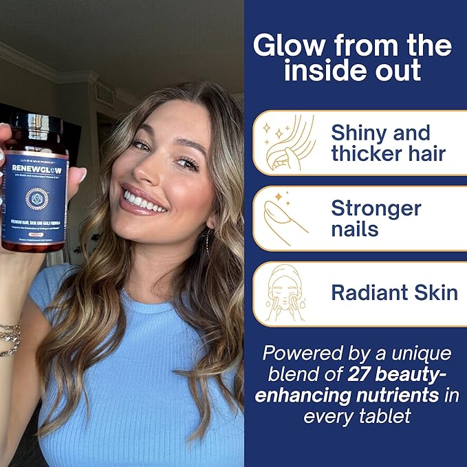 Skin Research Institute Renewglow Biotin Supplement - Vegan Friendly - Healthy Skin, Nail, and Hair 3 Pack