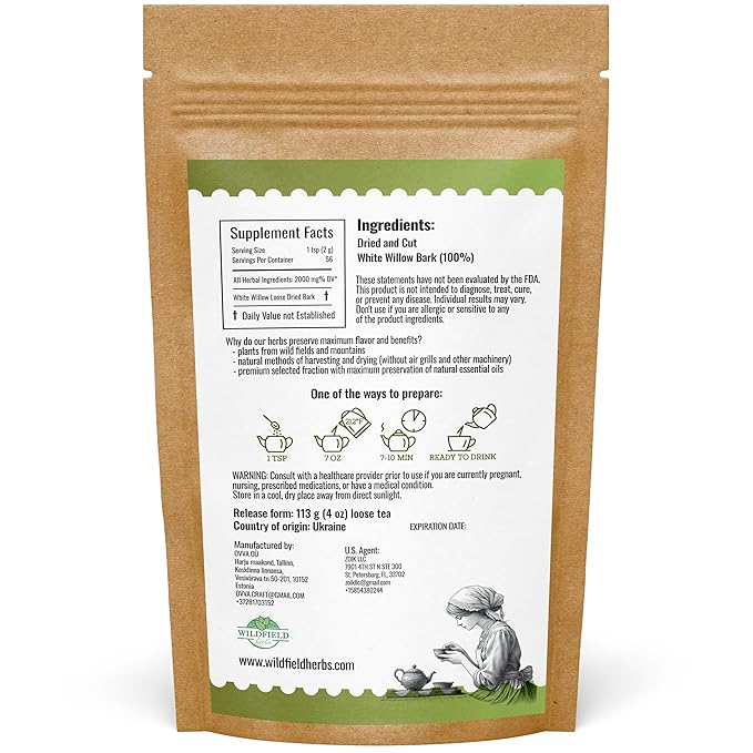 4 oz. White Willow Bark Tea Herbal (Salix Alba) - 113g White Willow Bark Herb Tea Corteza De Sauce