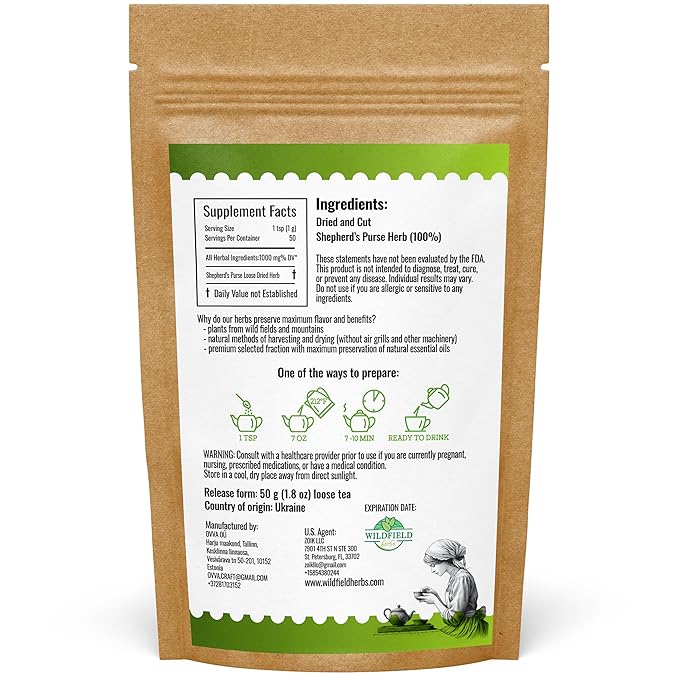 1.8 oz. Shepherds Purse Herb Bulk Herbal Tea Shepard Purse Herb (Capsella Bursa-Pastoris) - 50g Tea Bolsa De Pastor
