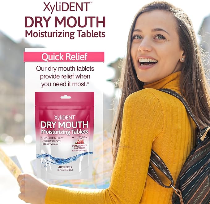 Nature's Stance XyliDENT Xylitol Tablets for Dry Mouth Relief - Stimulates Saliva, Freshens Breath, Reduces Acid Production, Fast Acting Relief, 40 Count (Pomegranate Raspberry)